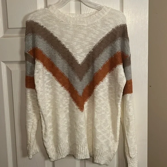 Asyoly Women Stripe Color Block Knit Sweater -L - Picture 3 of 4